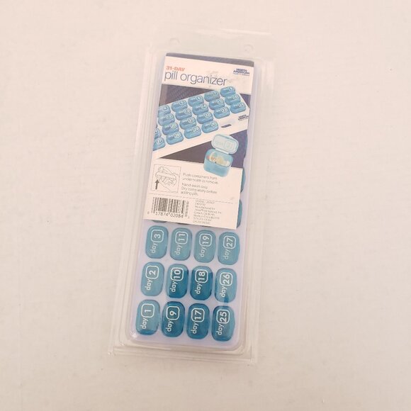 North American Blue 31 Day Large Pill Organizer Pop Out Compartments - Picture 1 of 8
